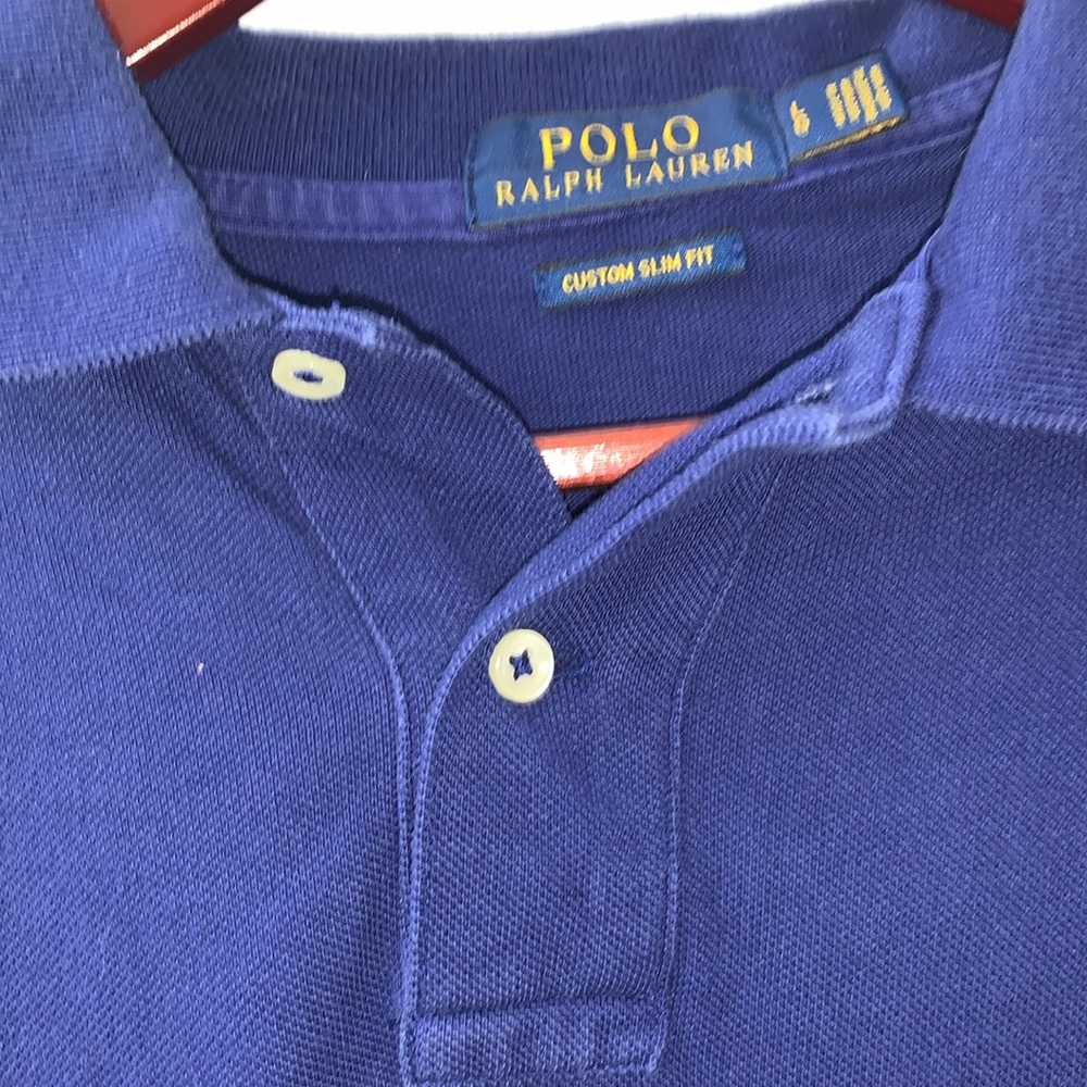 Polo by Ralph Lauren size large slim fit polo shirt blue w/large horse logo VGUC - Picture 9 of 15
